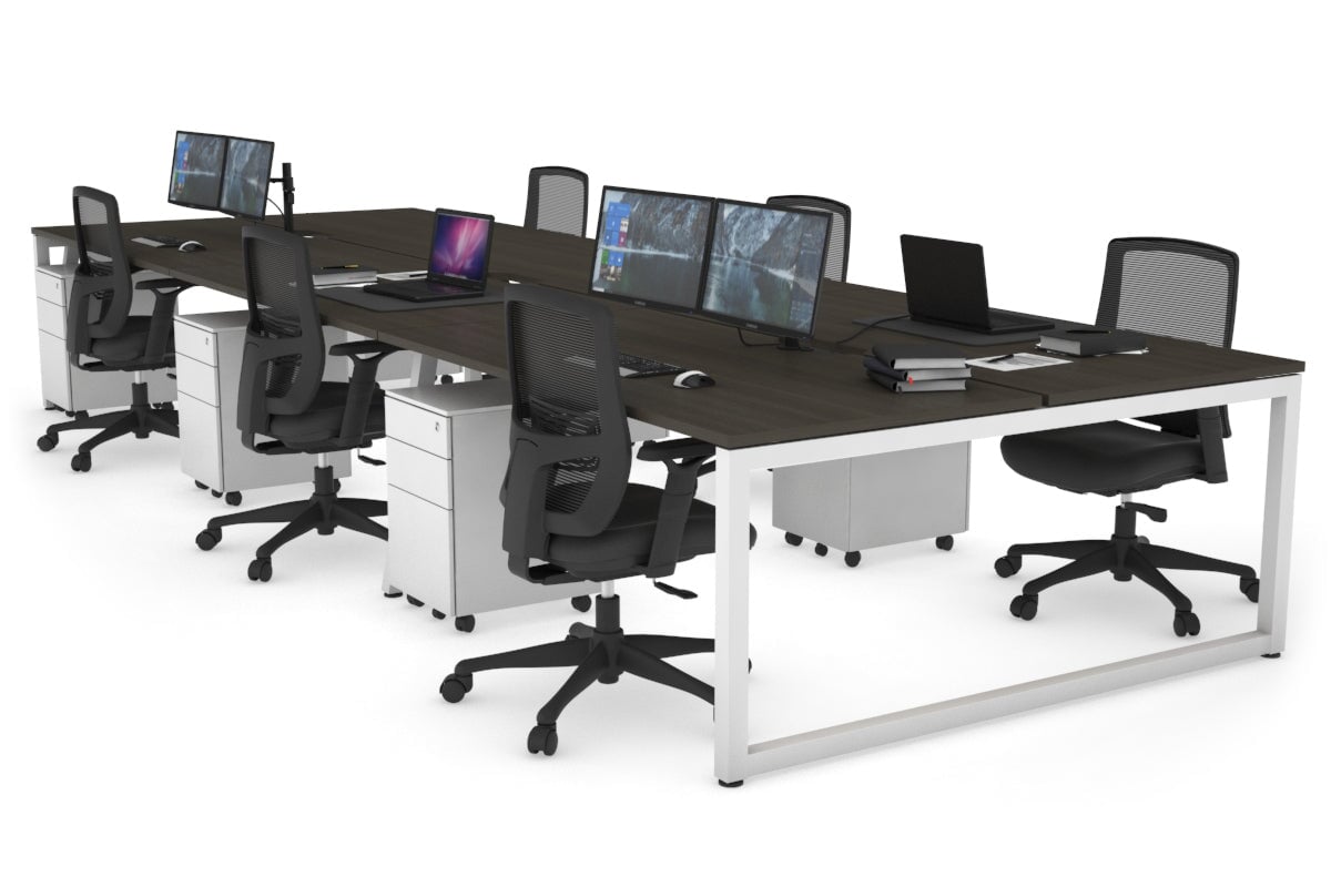 Quadro Loop Leg 6 Person Office Workstations [1200L x 800W with Cable Scallop] Jasonl white leg dark oak none