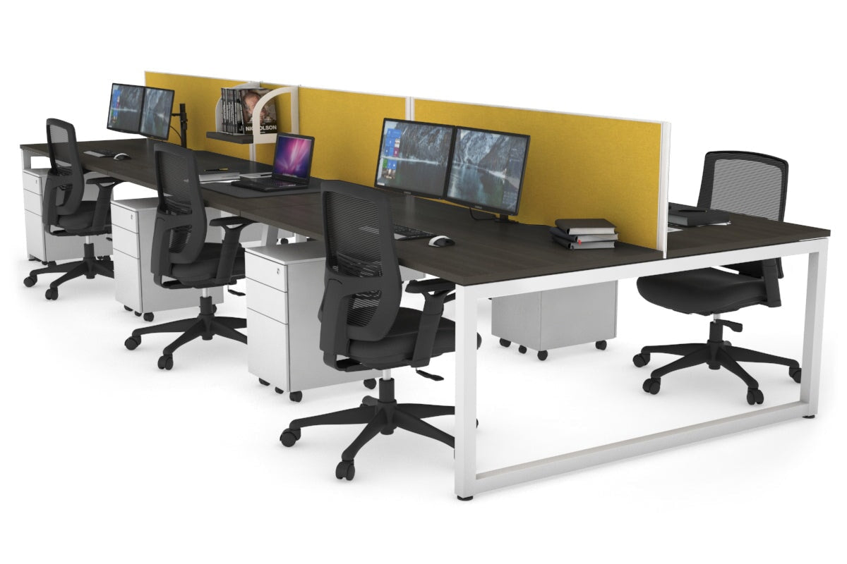 Quadro Loop Leg 6 Person Office Workstations [1200L x 800W with Cable Scallop] Jasonl white leg dark oak mustard yellow (500H x 1200W)