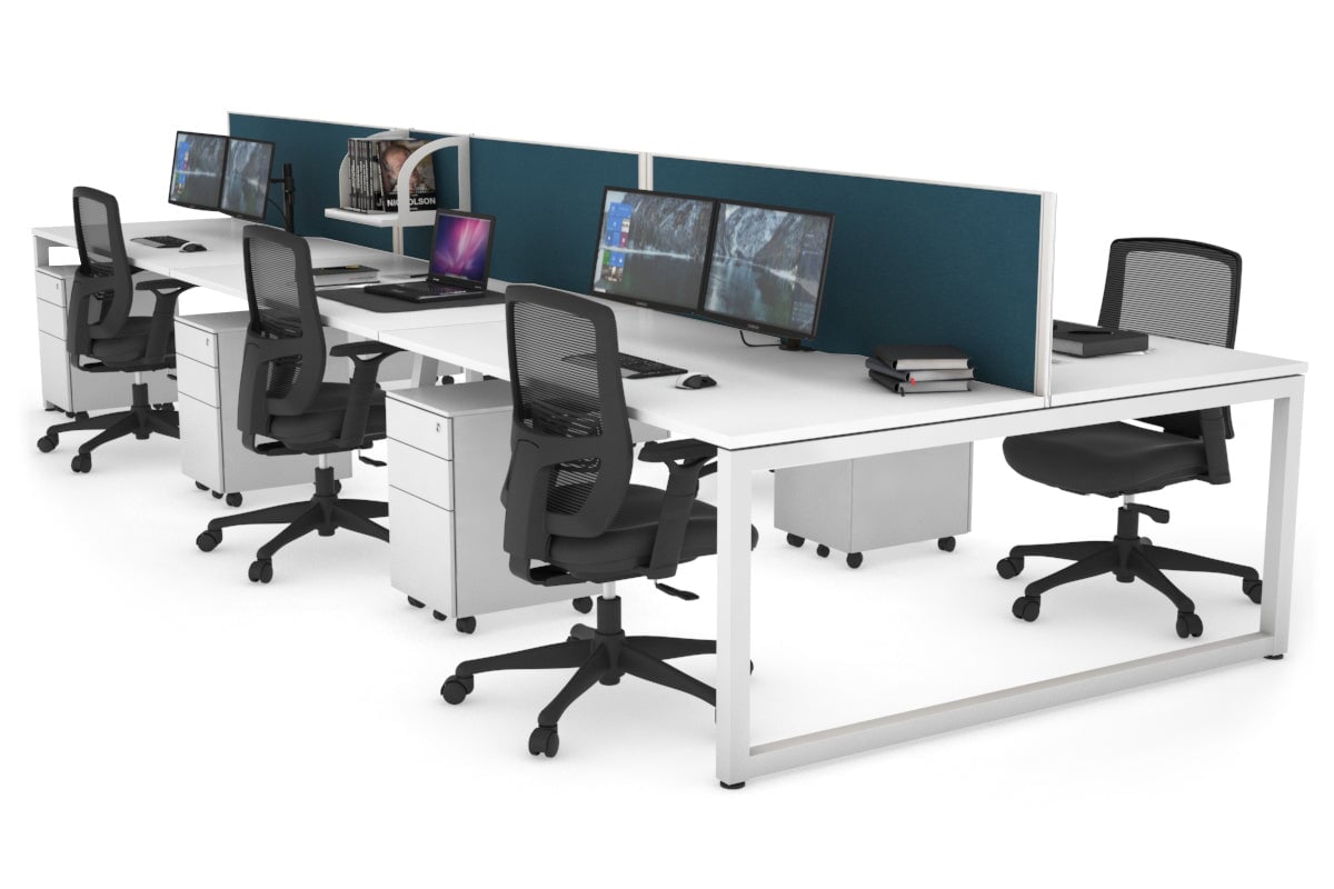 Quadro Loop Leg 6 Person Office Workstations [1200L x 800W with Cable Scallop] Jasonl white leg white deep blue (500H x 1200W)