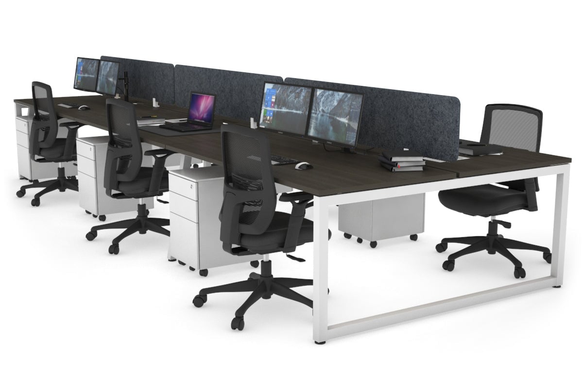 Quadro Loop Leg 6 Person Office Workstations [1200L x 800W with Cable Scallop] Jasonl white leg dark oak dark grey echo panel (400H x 1200W)