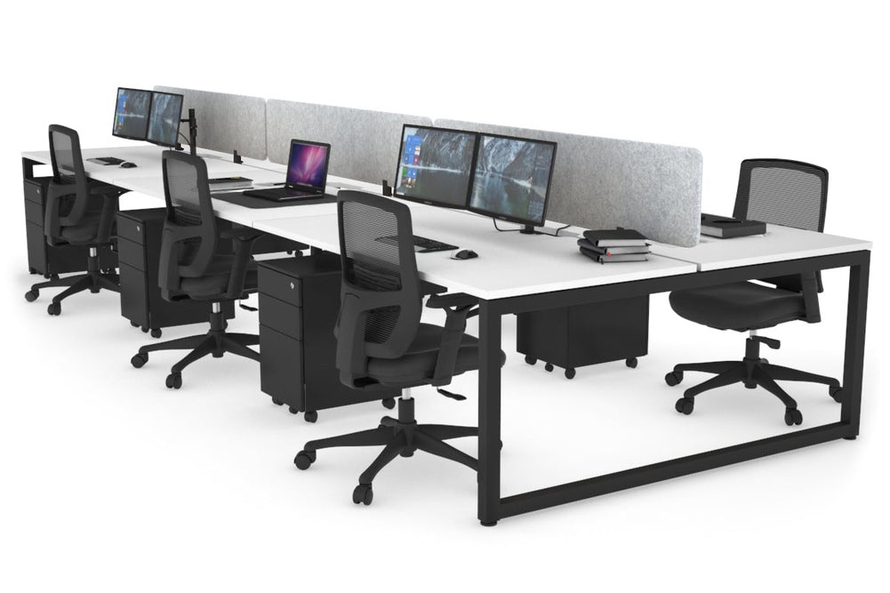 Quadro Loop Legs 6 Person Office Workstation [1200L x 800W with Cable Scallop]-black leg white light grey acoustic panel (400H x 1200W)