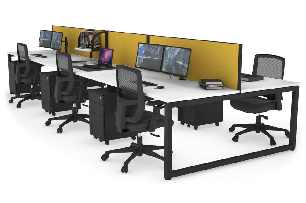 Quadro Loop Legs 6 Person Office Workstation [1200L x 800W with Cable Scallop]-black leg white mustard yellow (500H x 1200W)