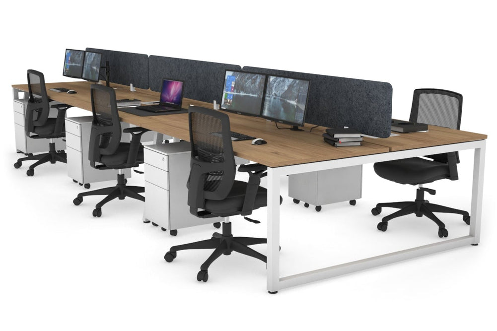 Quadro Loop Legs 6 Person Office Workstation [1200L x 800W with Cable Scallop]-white leg salvage oak dark grey acoustic panel (400H x 1200W)