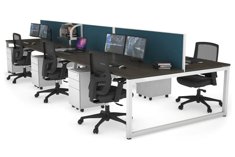 Quadro Loop Leg 6 Person Office Workstations [1200L x 800W with Cable Scallop] Jasonl white leg dark oak deep blue (500H x 1200W)