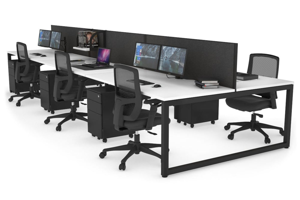 Quadro Loop Legs 6 Person Office Workstation [1200L x 800W with Cable Scallop]-black leg white moody charcoal (500H x 1200W)