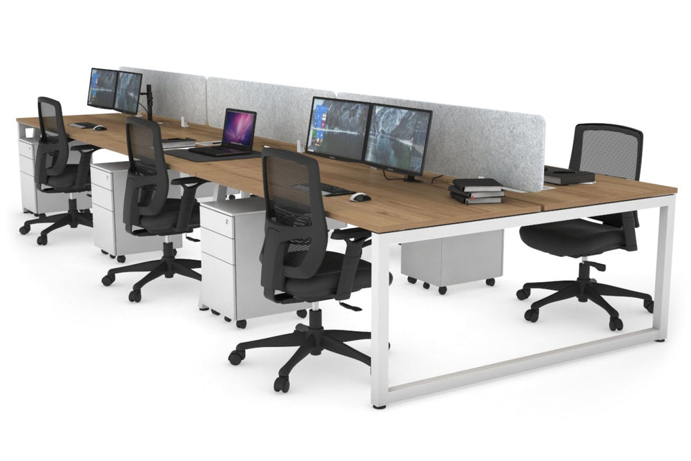 Quadro Loop Legs 6 Person Office Workstation [1200L x 800W with Cable Scallop]-white leg salvage oak light grey acoustic panel (400H x 1200W)
