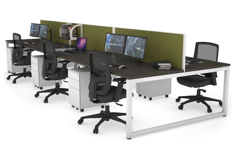 Quadro Loop Leg 6 Person Office Workstations [1200L x 800W with Cable Scallop] Jasonl white leg dark oak green moss (500H x 1200W)