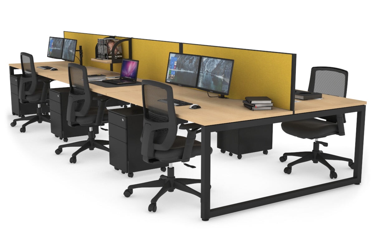 Quadro Loop Leg 6 Person Office Workstations [1200L x 800W with Cable Scallop] Jasonl black leg maple mustard yellow (500H x 1200W)
