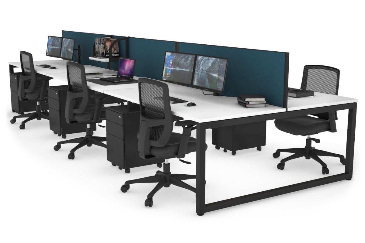 Quadro Loop Leg 6 Person Office Workstations [1200L x 800W with Cable Scallop] Jasonl black leg white deep blue (500H x 1200W)