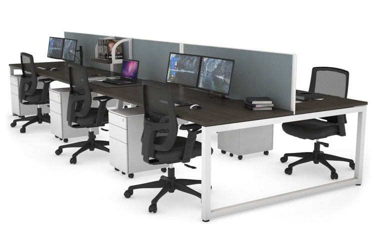 Quadro Loop Leg 6 Person Office Workstations [1200L x 800W with Cable Scallop] Jasonl white leg dark oak cool grey (500H x 1200W)