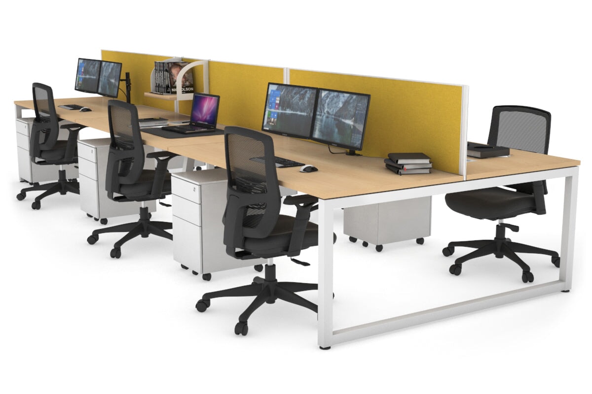 Quadro Loop Leg 6 Person Office Workstations [1200L x 800W with Cable Scallop] Jasonl white leg maple mustard yellow (500H x 1200W)
