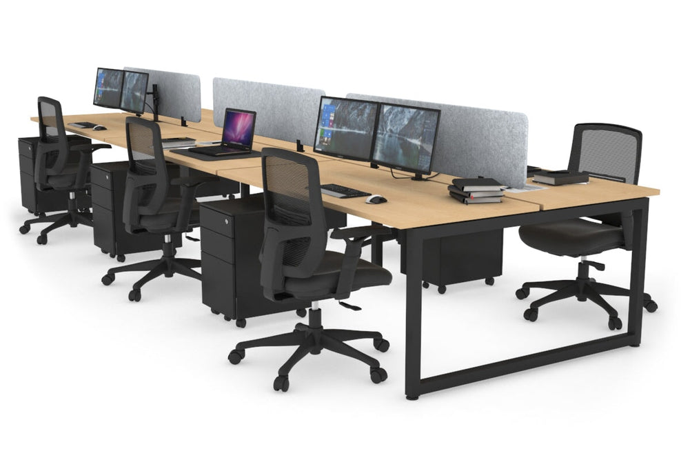 Quadro Loop Legs 6 Person Office Workstation [1400L x 700W]-black leg maple light grey acoustic panel (400H x 1200W)