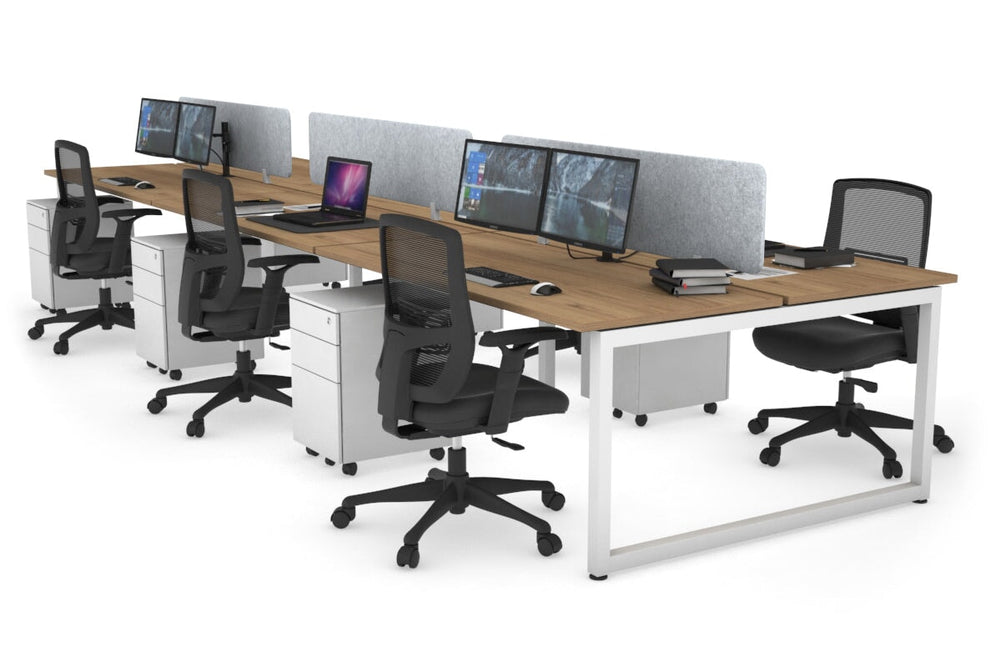 Quadro Loop Legs 6 Person Office Workstation [1400L x 700W]-white leg salvage oak light grey acoustic panel (400H x 1200W)