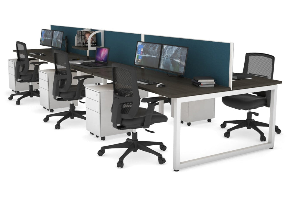 Quadro Loop Legs 6 Person Office Workstation [1400L x 700W]-white leg dark oak deep blue (500H x 1400W)