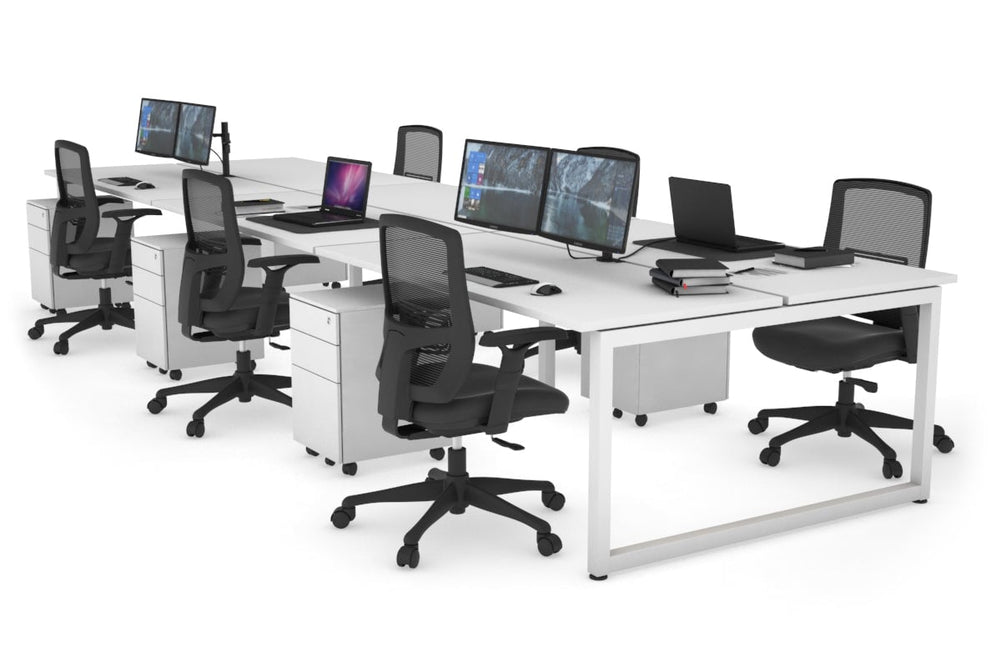 Quadro Loop Legs 6 Person Office Workstation [1400L x 700W]-white leg white none