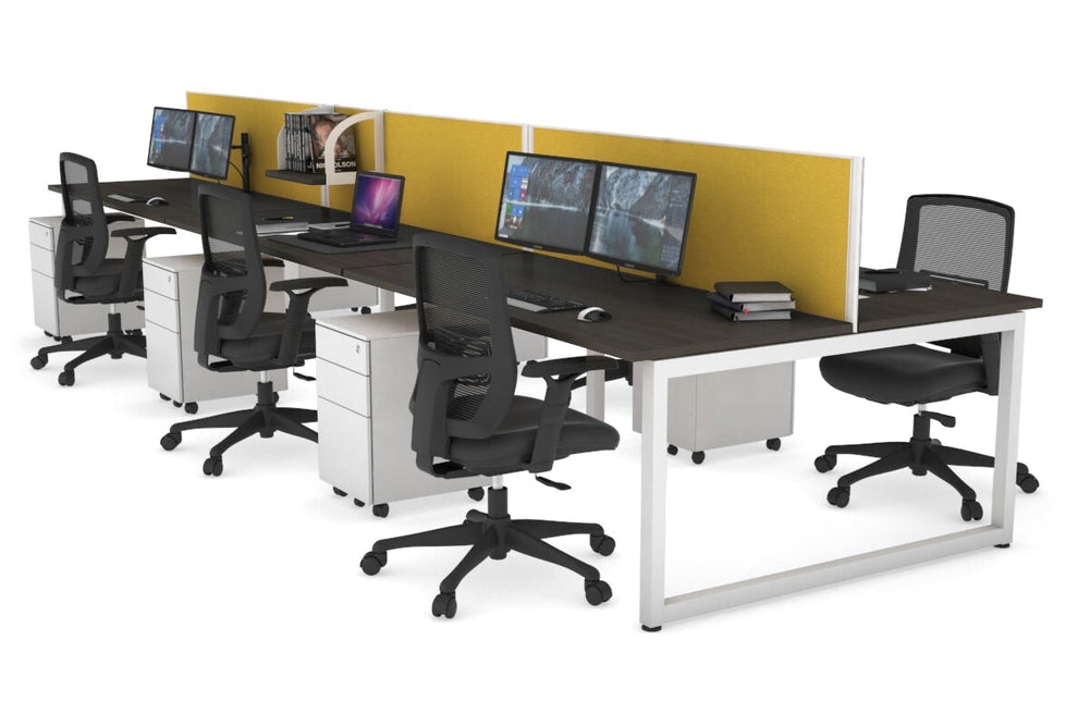 Quadro Loop Legs 6 Person Office Workstation [1400L x 700W]-white leg dark oak mustard yellow (500H x 1400W)