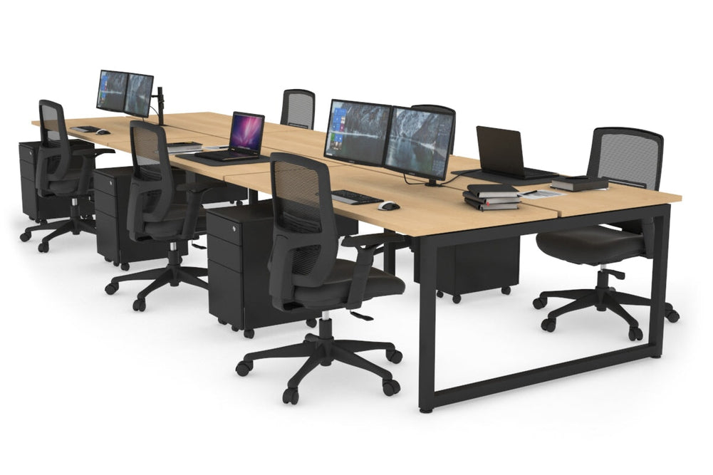 Quadro Loop Legs 6 Person Office Workstation [1400L x 700W]-black leg maple none