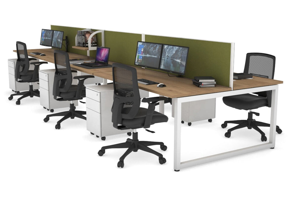 Quadro Loop Legs 6 Person Office Workstation [1400L x 700W]-white leg salvage oak green moss (500H x 1400W)