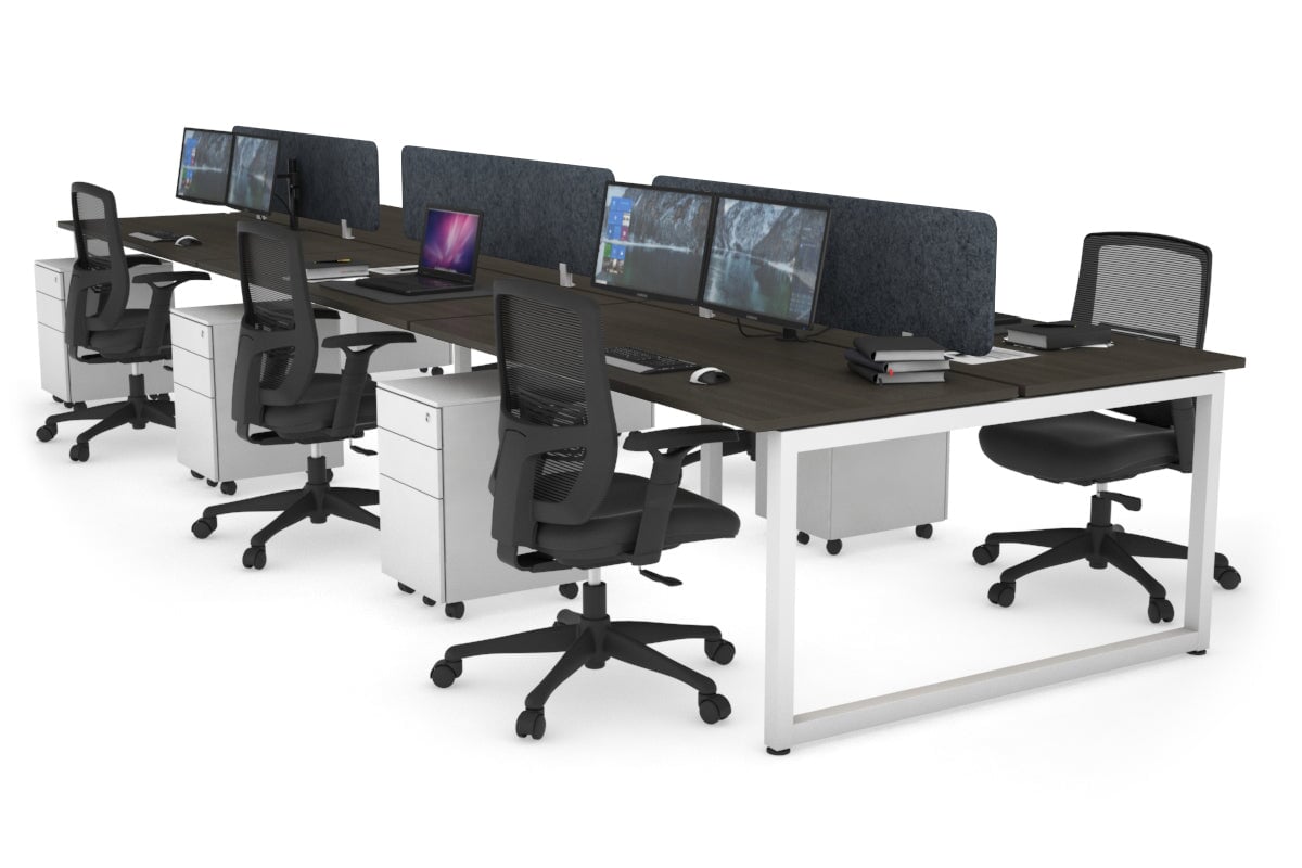 Quadro Loop Leg 6 Person Office Workstations [1400L x 700W] Jasonl white leg dark oak dark grey echo panel (400H x 1200W)