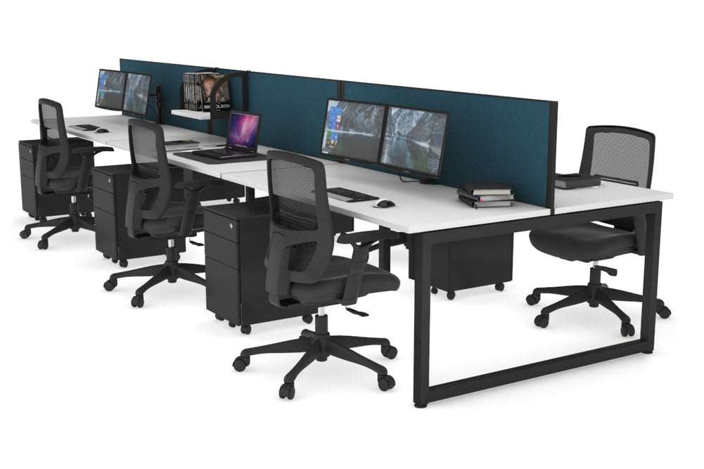 Quadro Loop Legs 6 Person Office Workstation [1400L x 700W]-black leg white deep blue (500H x 1400W)