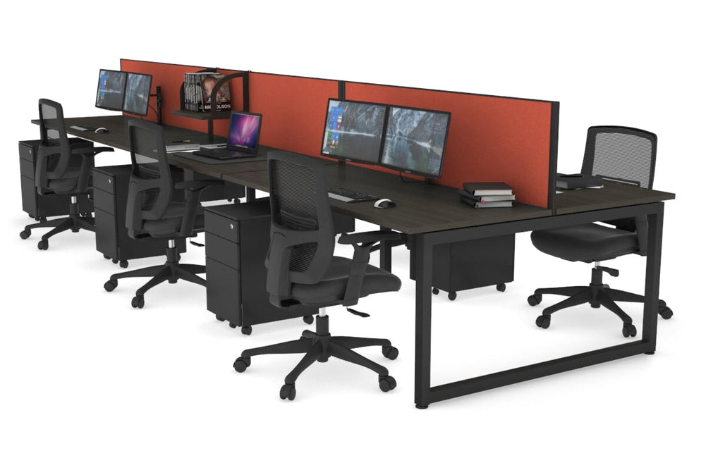 Quadro Loop Legs 6 Person Office Workstation [1400L x 700W]-black leg dark oak orange squash (500H x 1400W)