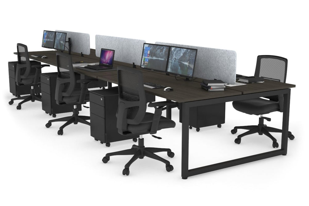 Quadro Loop Legs 6 Person Office Workstation [1400L x 700W]-black leg dark oak light grey acoustic panel (400H x 1200W)