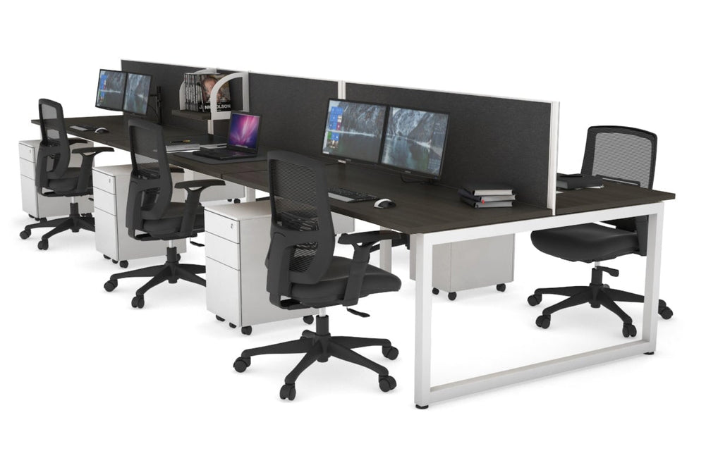 Quadro Loop Legs 6 Person Office Workstation [1400L x 700W]-white leg dark oak moody charcoal (500H x 1400W)