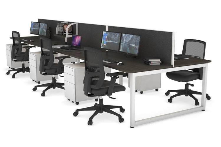 Quadro Loop Leg 6 Person Office Workstations [1400L x 700W] Jasonl white leg dark oak moody charcoal (500H x 1400W)