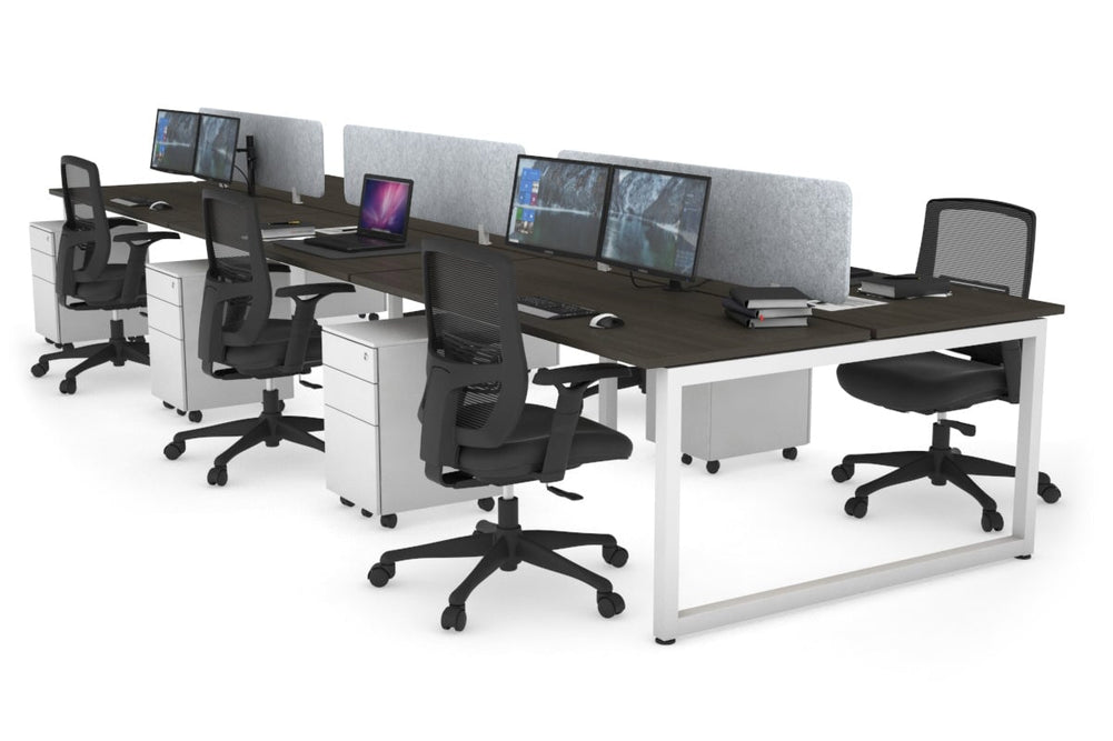 Quadro Loop Legs 6 Person Office Workstation [1400L x 700W]-white leg dark oak light grey acoustic panel (400H x 1200W)