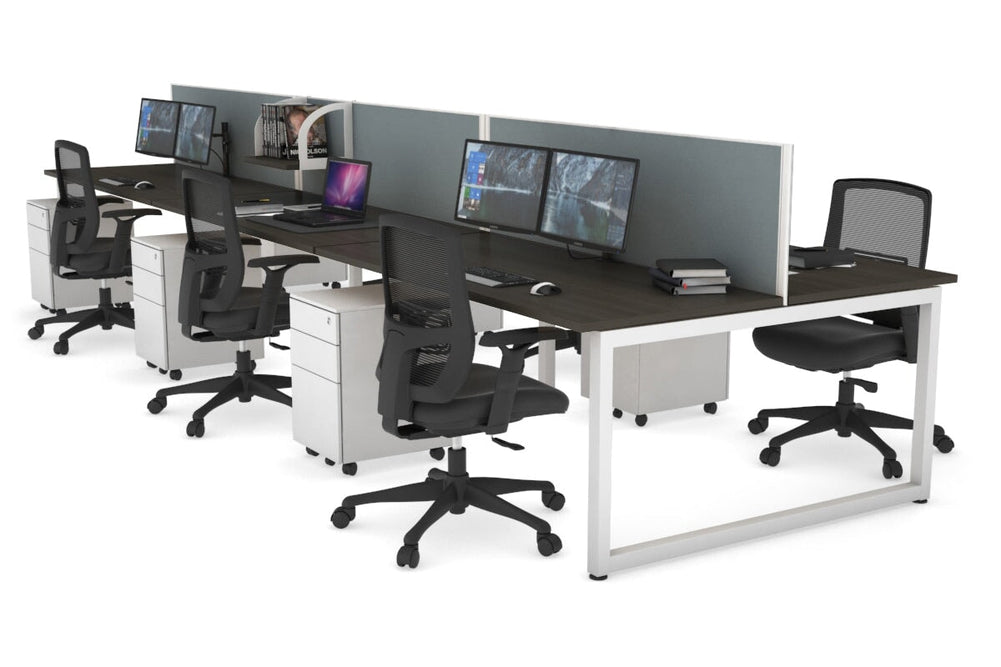 Quadro Loop Legs 6 Person Office Workstation [1400L x 700W]-white leg dark oak cool grey (500H x 1400W)