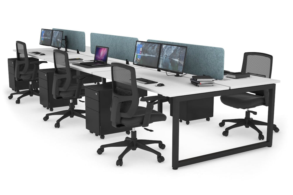 Quadro Loop Legs 6 Person Office Workstation [1400L x 700W]-black leg white blue acoustic panel (400H x 1200W)
