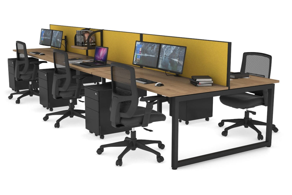 Quadro Loop Legs 6 Person Office Workstation [1400L x 700W]-black leg salvage oak mustard yellow (500H x 1400W)