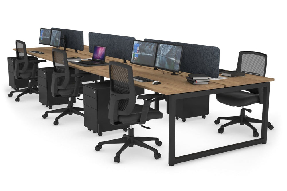 Quadro Loop Legs 6 Person Office Workstation [1400L x 700W]-black leg salvage oak dark grey acoustic panel (400H x 1200W)