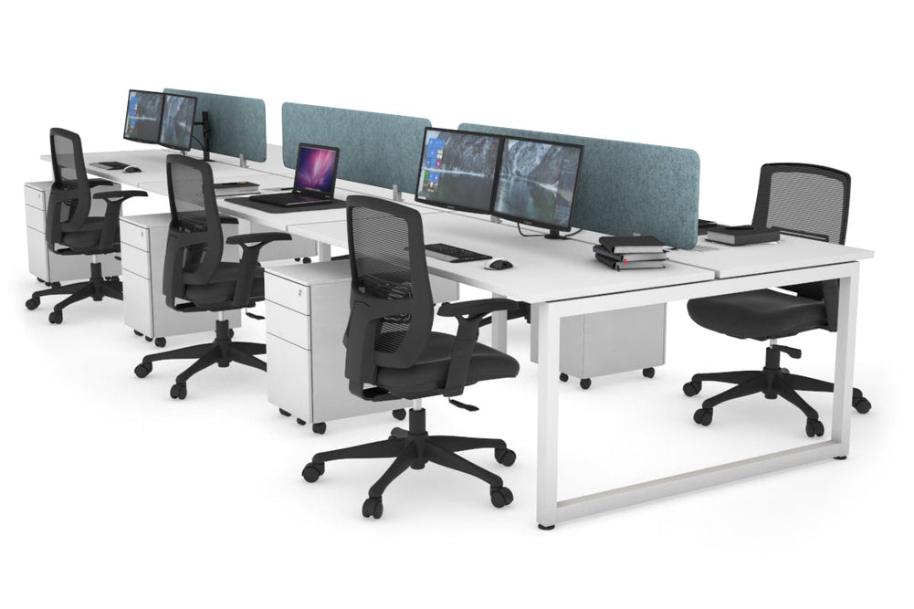 Quadro Loop Legs 6 Person Office Workstation [1400L x 700W]-white leg white blue acoustic panel (400H x 1200W)