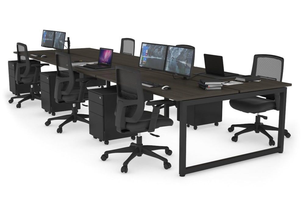 Quadro Loop Legs 6 Person Office Workstation [1400L x 700W]-black leg dark oak none