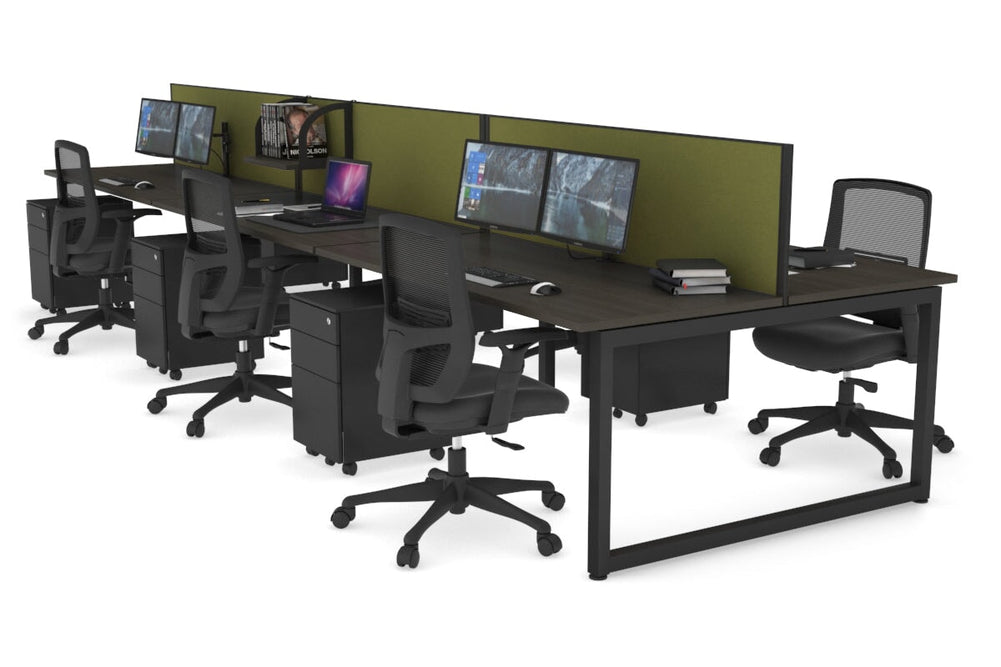 Quadro Loop Legs 6 Person Office Workstation [1400L x 700W]-black leg dark oak green moss (500H x 1400W)