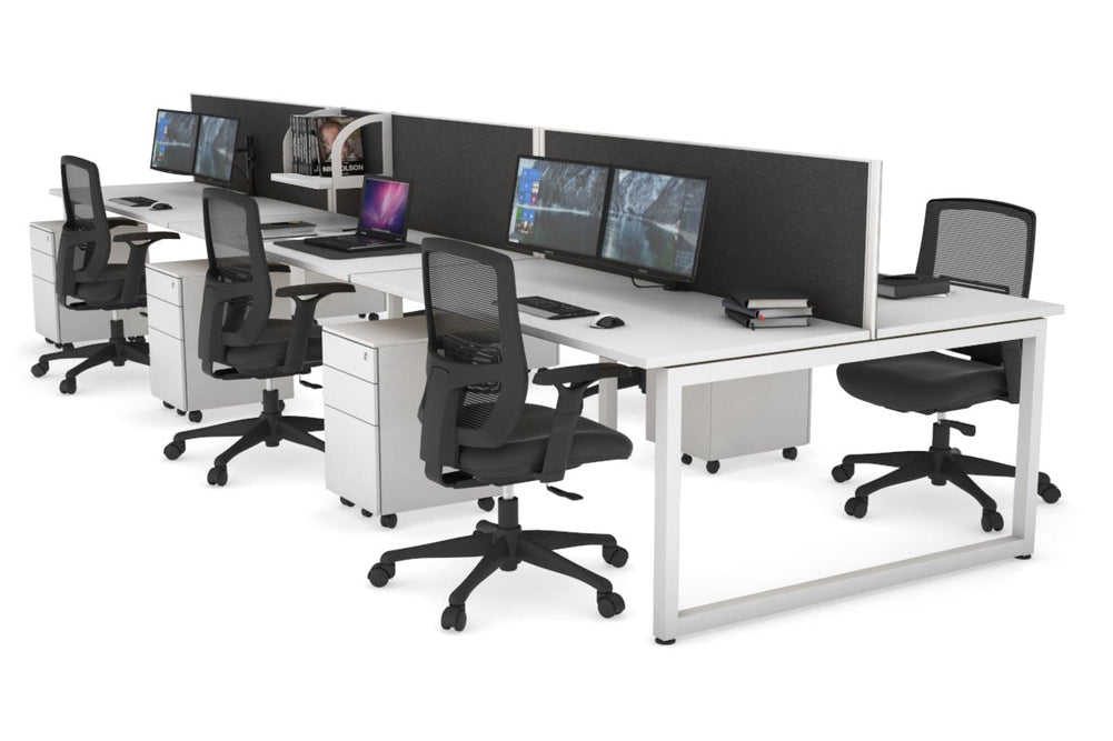 Quadro Loop Legs 6 Person Office Workstation [1400L x 700W]-white leg white moody charcoal (500H x 1400W)