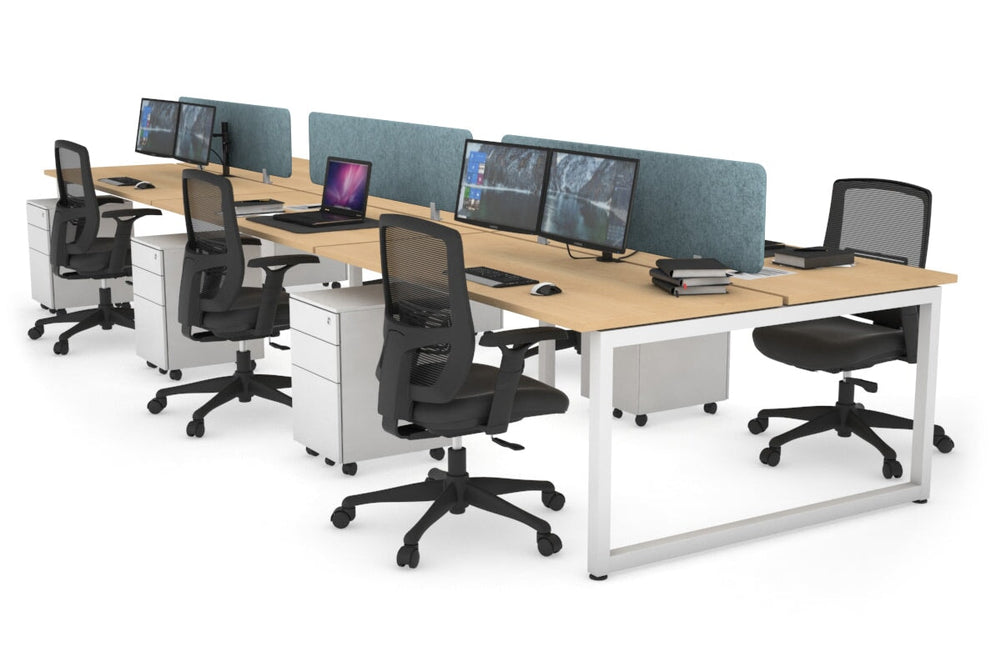 Quadro Loop Legs 6 Person Office Workstation [1400L x 700W]-white leg maple blue acoustic panel (400H x 1200W)