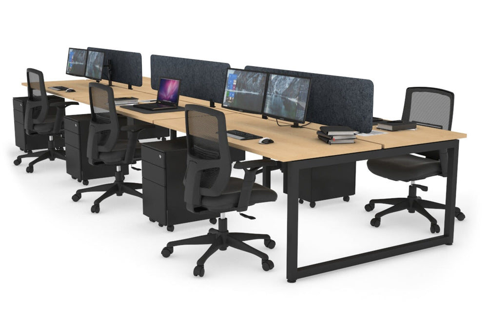 Quadro Loop Legs 6 Person Office Workstation [1400L x 700W]-black leg maple dark grey acoustic panel (400H x 1200W)