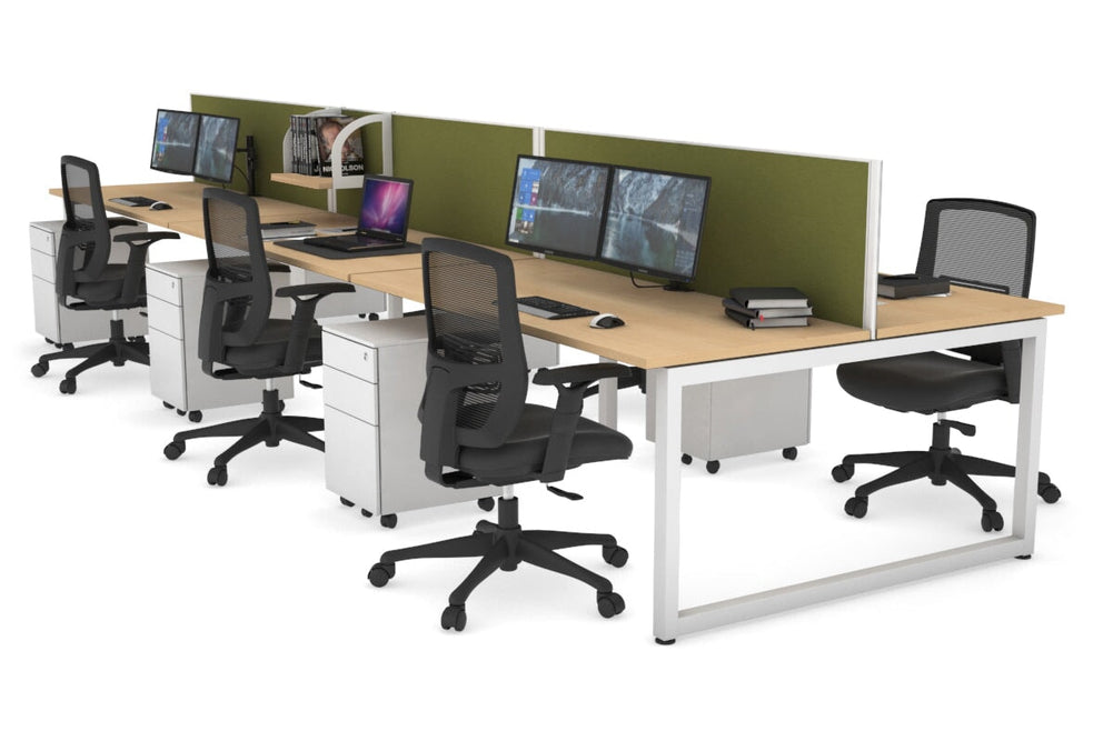 Quadro Loop Legs 6 Person Office Workstation [1400L x 700W]-white leg maple green moss (500H x 1400W)