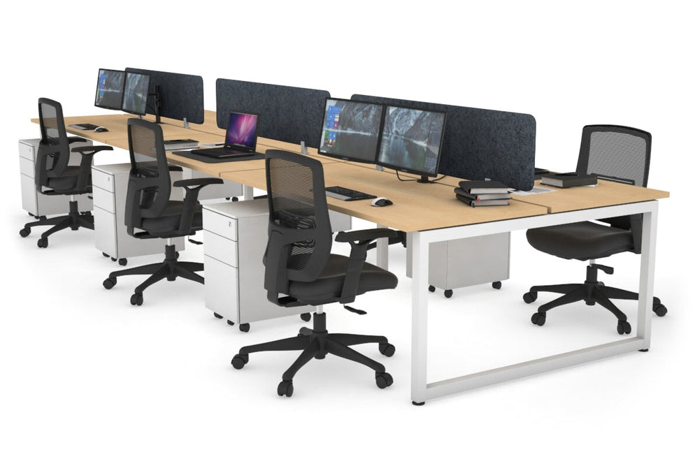 Quadro Loop Legs 6 Person Office Workstation [1400L x 700W]-white leg maple dark grey acoustic panel (400H x 1200W)