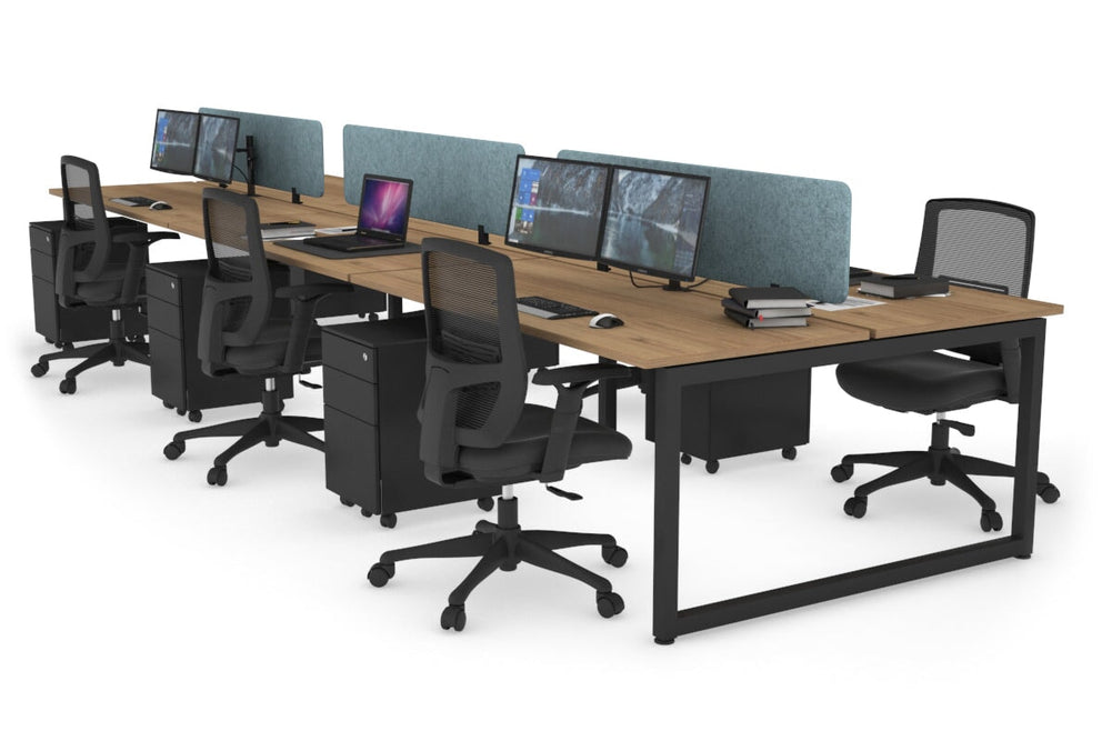 Quadro Loop Legs 6 Person Office Workstation [1400L x 700W]-black leg salvage oak blue acoustic panel (400H x 1200W)