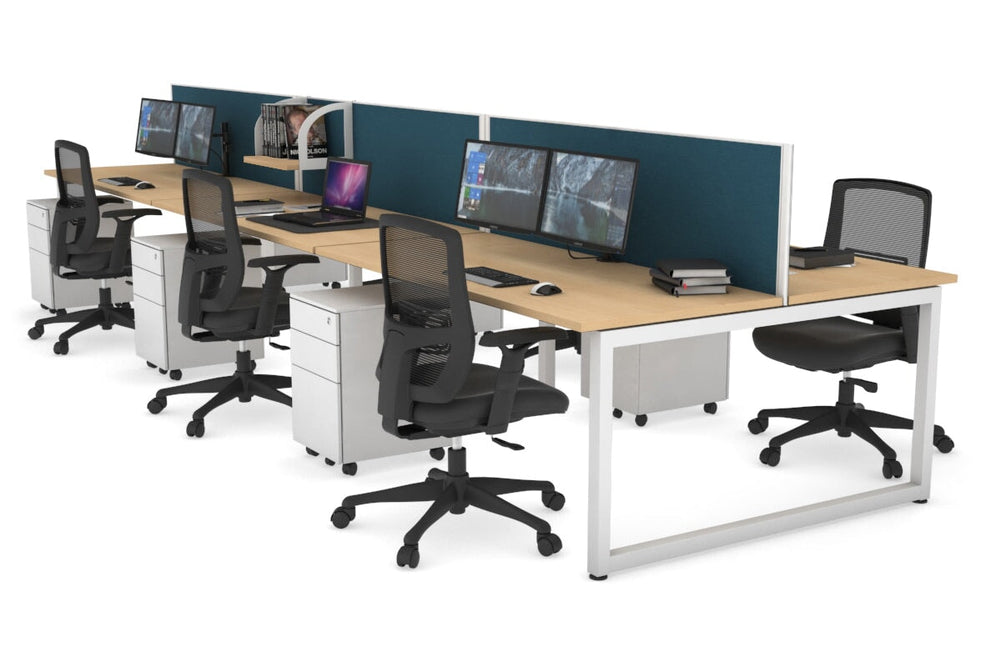 Quadro Loop Legs 6 Person Office Workstation [1400L x 700W]-white leg maple deep blue (500H x 1400W)