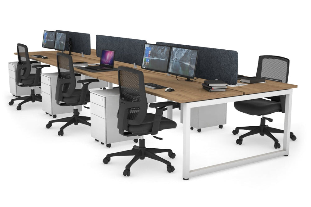 Quadro Loop Legs 6 Person Office Workstation [1400L x 700W]-white leg salvage oak dark grey acoustic panel (400H x 1200W)
