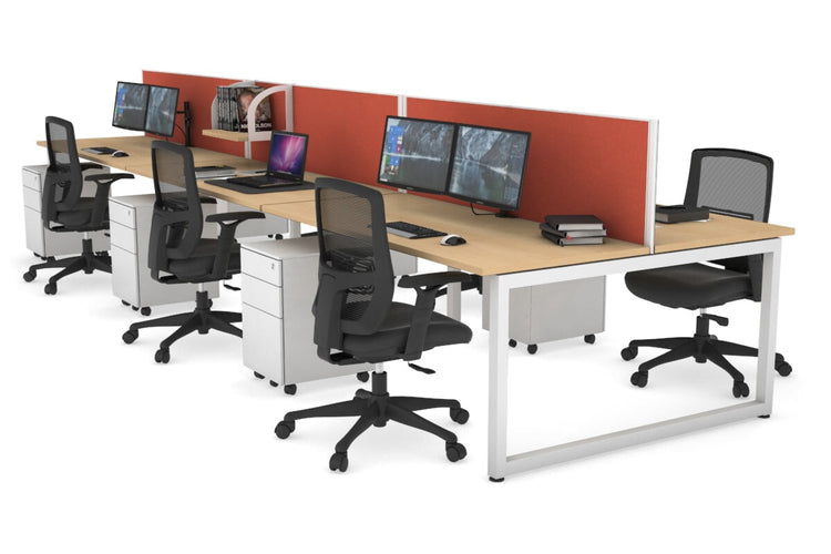 Quadro Loop Leg 6 Person Office Workstations [1400L x 700W] Jasonl white leg maple orange squash (500H x 1400W)