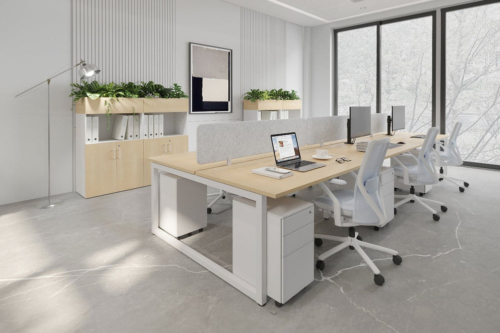 Quadro Loop Legs 6 Person Office Workstation [1400L x 700W]-black leg dark oak moody charcoal (500H x 1400W)