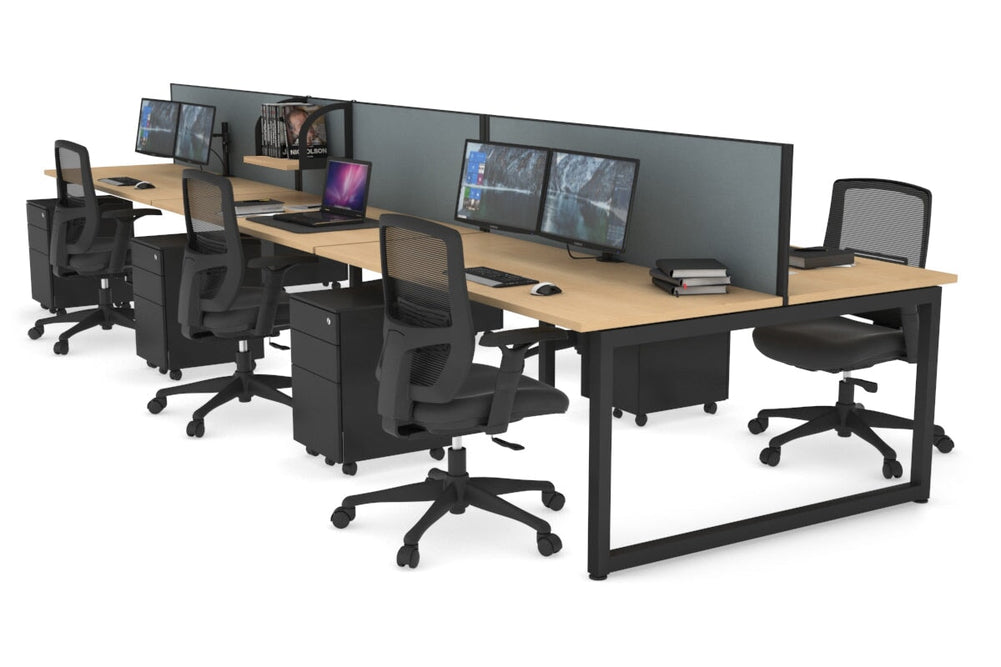 Quadro Loop Legs 6 Person Office Workstation [1400L x 700W]-black leg maple cool grey (500H x 1400W)