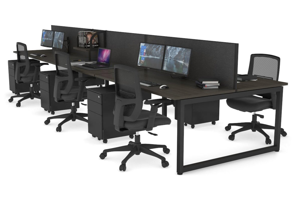 Quadro Loop Legs 6 Person Office Workstation [1400L x 700W]-black leg dark oak moody charcoal (500H x 1400W)