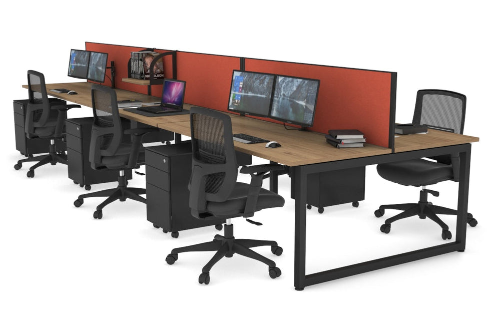 Quadro Loop Legs 6 Person Office Workstation [1400L x 700W]-black leg salvage oak orange squash (500H x 1400W)