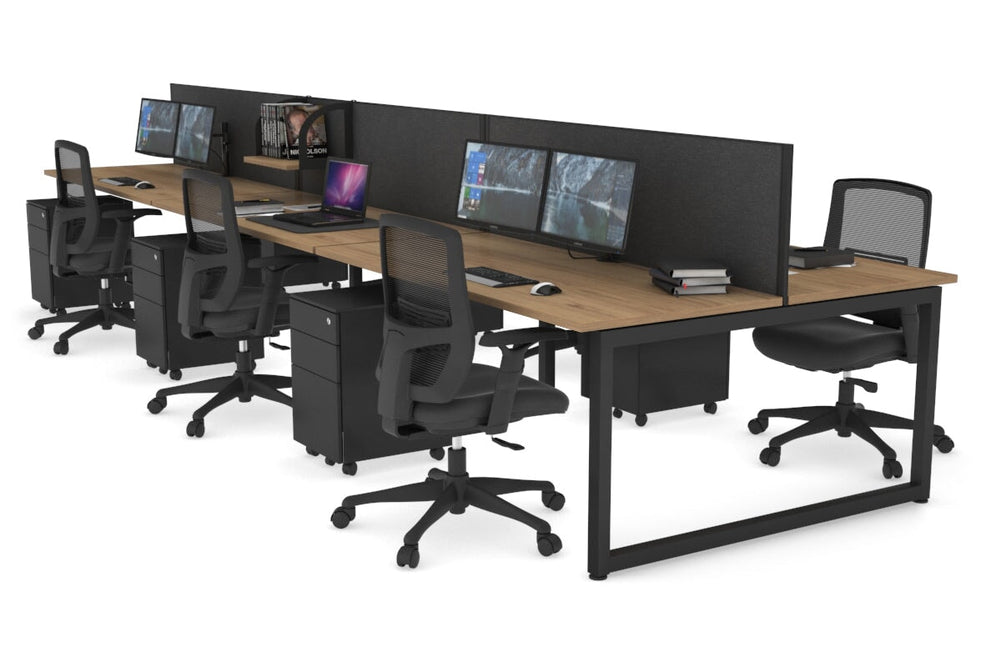 Quadro Loop Legs 6 Person Office Workstation [1400L x 700W]-black leg salvage oak moody charcoal (500H x 1400W)